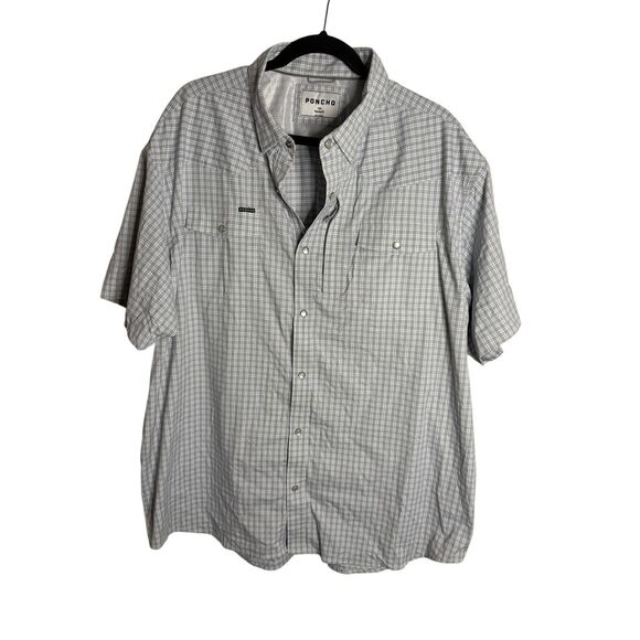 Poncho Shirt Mens XXL Blue White Gingham Check Nylon Slim Pockets Vented - Picture 1 of 5